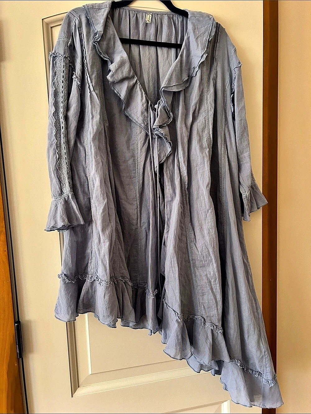 Free People Powder Blue Ruffle Tunic/Cardigan